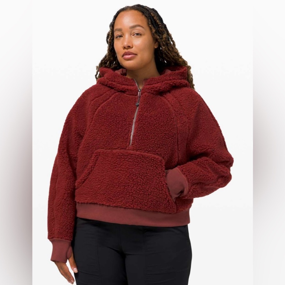 Cozy Women's Sherpa Half-Zip Hoodie Jacket - Burgundy